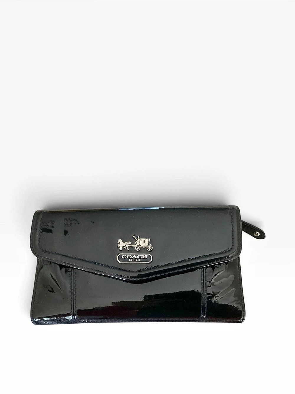 Coach Black Patent Leather Madison Clutch Wallet